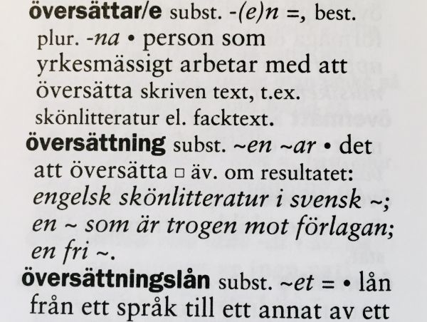 Ausschnitt aus einem schwedischen Wörterbuch, Stichwort översättning